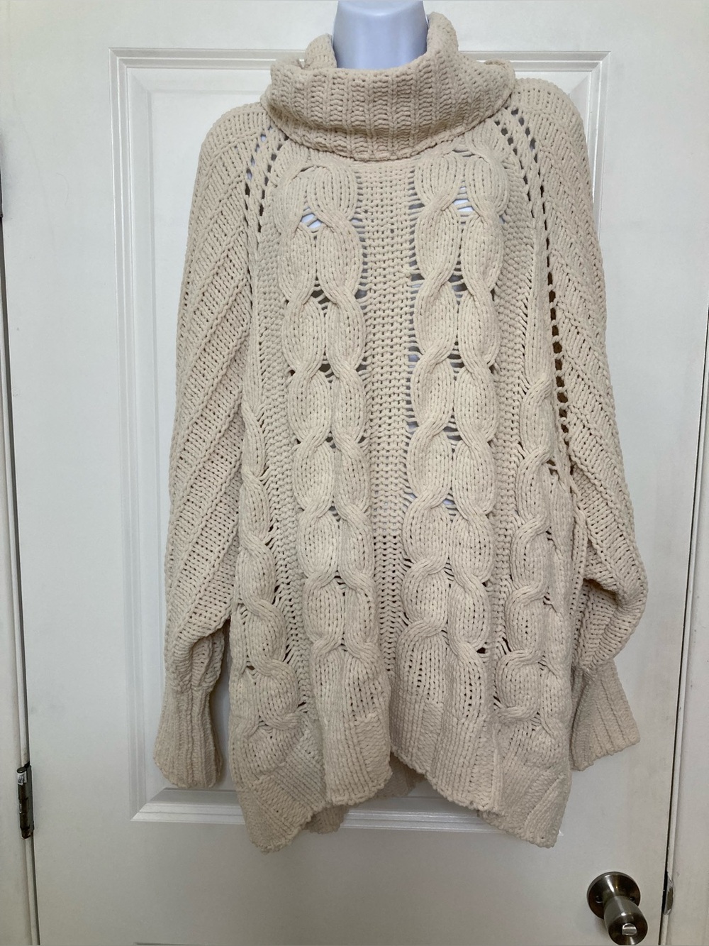 Marla Wynne Cream Chunky Cable Knit Oversized Sweater Cowgirl Beach Fisherman L
